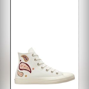 Converse High-Top Off-White Sneakers PAISLEY with Wine and Pink Embroidery sz 7